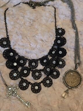 Witchy Goth Nwcklace Bundle Floral Filigree, Key And Crystal